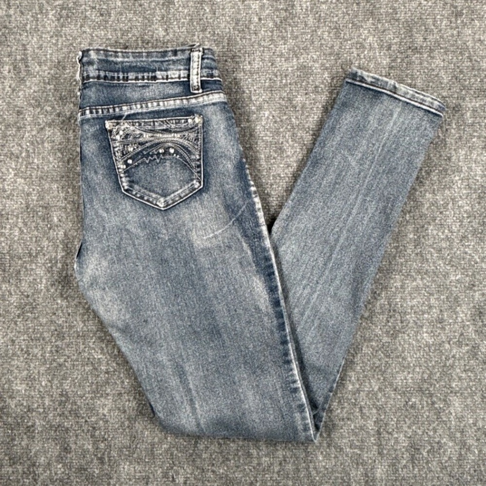Deep Blue Womens Size 7 Medium Wash Rhinestone Embellished Skinny Jeans